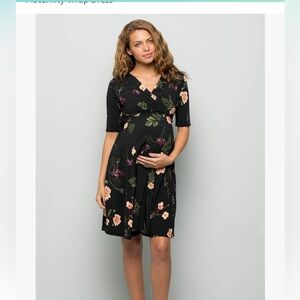 My Bump wrap maternity nursing dress black floral